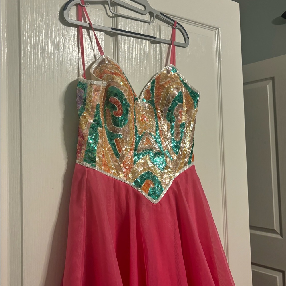 Beaded Silk Evening Gown Prom Dress Y2K Vintage Pink Puff Skirt Corset-Dress